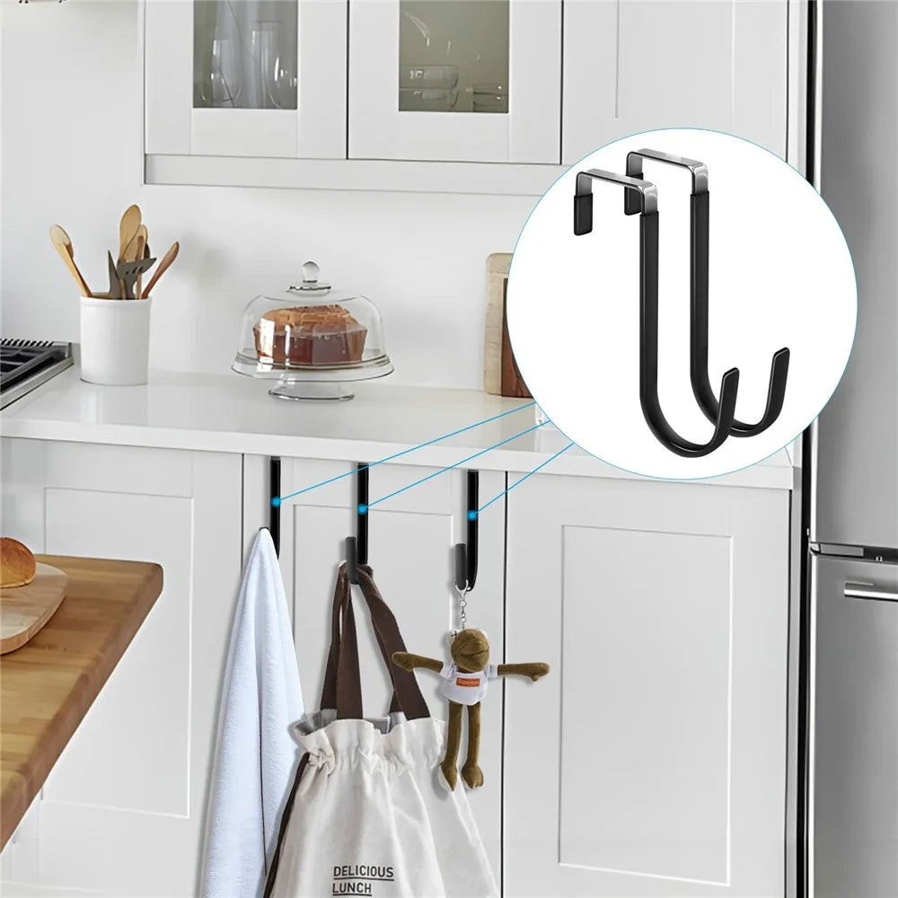 4Pcs Carbon Steel Over The Door Hooks Rustproof Metal Coat Hangers Space-Saving Storage Hooks for Home Bedroom Bathroom Kitchen - Black - 3