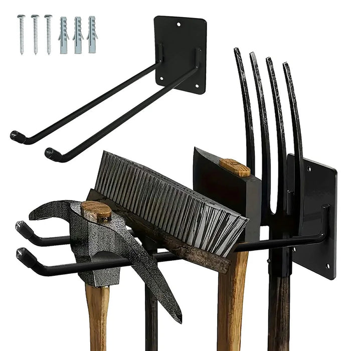Wall-Mounted Garden Tool Storage Rack Heavy Duty Iron Tool Hanger Rust-Resistant Organizer for Garden Balcony Garage - Black - 1