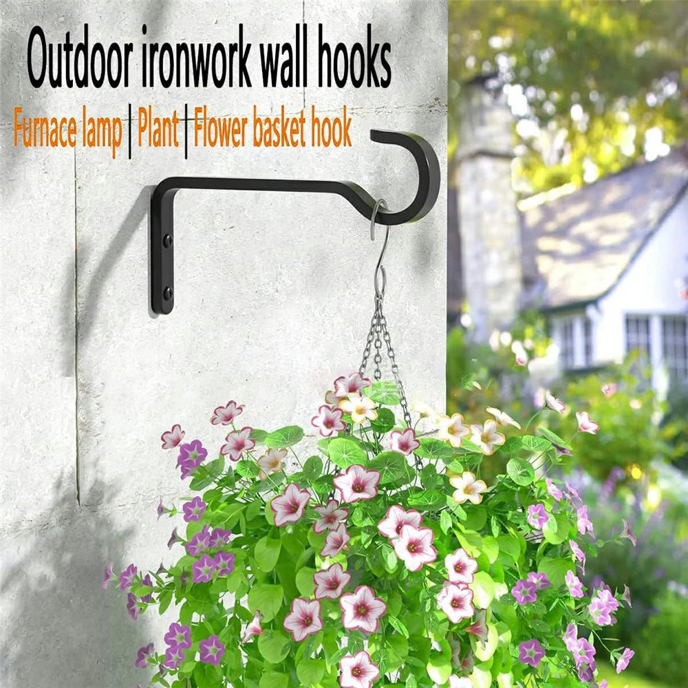 Balcony Garden Decorative Hook Heavy Duty Iron Hanger Rustproof Wall-Mounted Rack for Flower Pots Wind Chimes Lanterns - Black - 2