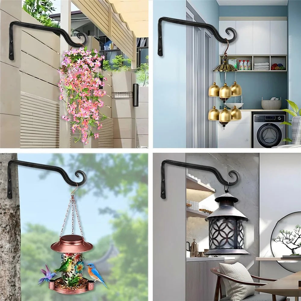 Balcony Garden Decorative Hook Heavy Duty Iron Hanger Rustproof Wall-Mounted Rack for Flower Pots Wind Chimes Lanterns - Black - 4