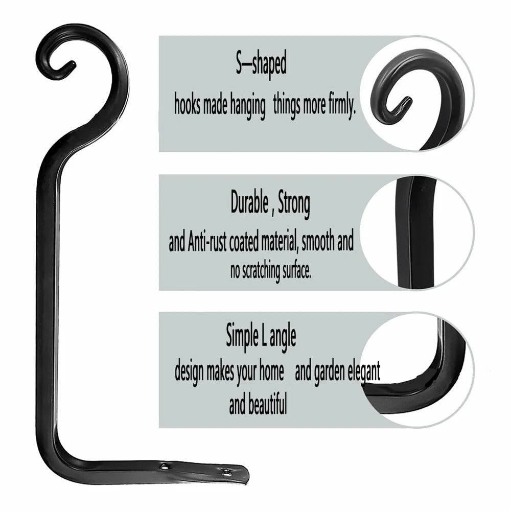 Balcony Garden Decorative Hook Heavy Duty Iron Hanger Rustproof Wall-Mounted Rack for Flower Pots Wind Chimes Lanterns - Black - 5