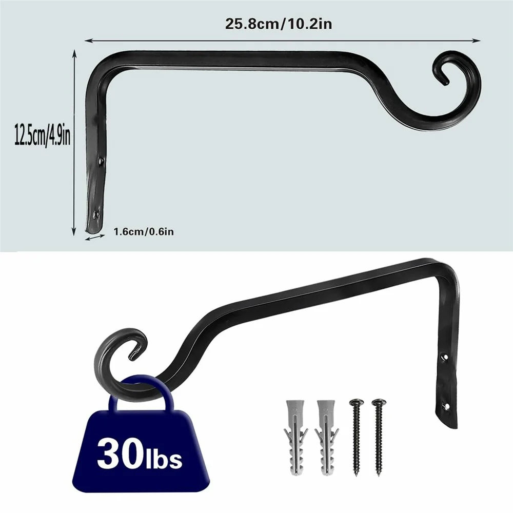Balcony Garden Decorative Hook Heavy Duty Iron Hanger Rustproof Wall-Mounted Rack for Flower Pots Wind Chimes Lanterns - Black - 6