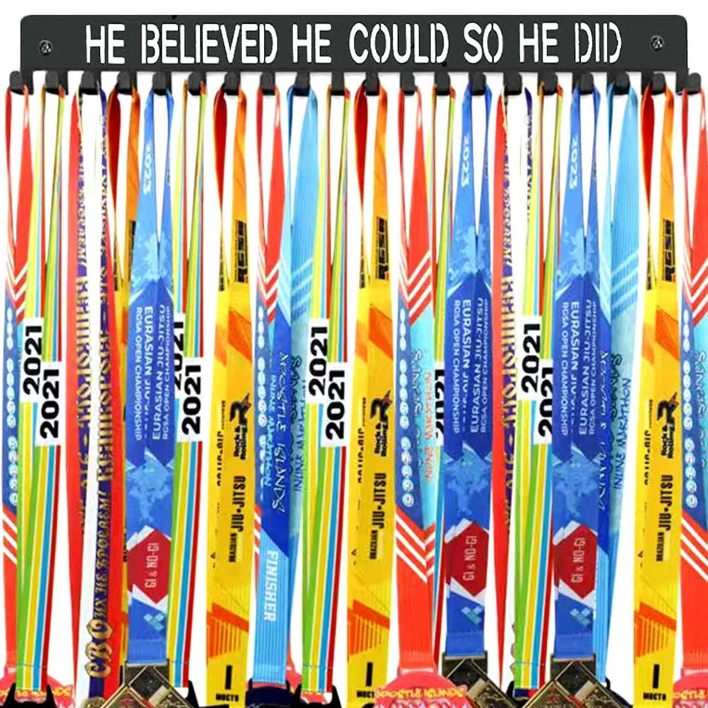 Metal Medal Display Rack 20 Hooks Award Holder Wall Mounted Trophy Organizer with Letter Design - Type 2 - 2