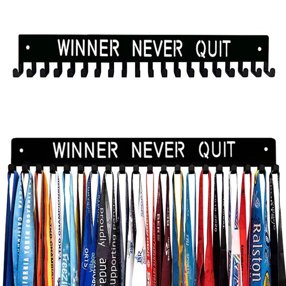 Metal Medal Display Rack 20 Hooks Award Holder Wall Mounted Trophy Organizer with Letter Design - Type 2 - 4