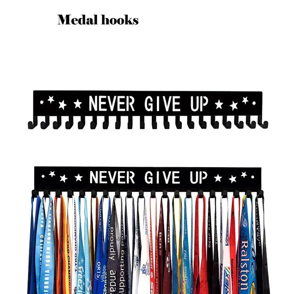 Metal Medal Display Rack 20 Hooks Award Holder Wall Mounted Trophy Organizer with Letter Design - Type 2 - 5