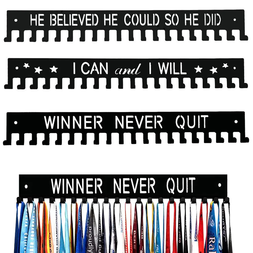 Metal Medal Display Rack 20 Hooks Award Holder Wall Mounted Trophy Organizer with Letter Design - Type 2 - 7