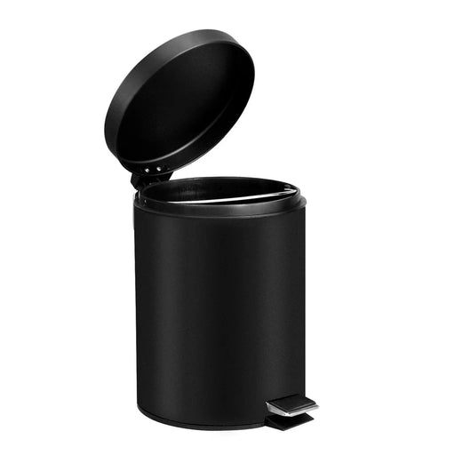 8L Round Trash Can Stainless Steel Silent Step On Pedal Waste Bin with Lid for Bedroom Bathroom - Black - 1