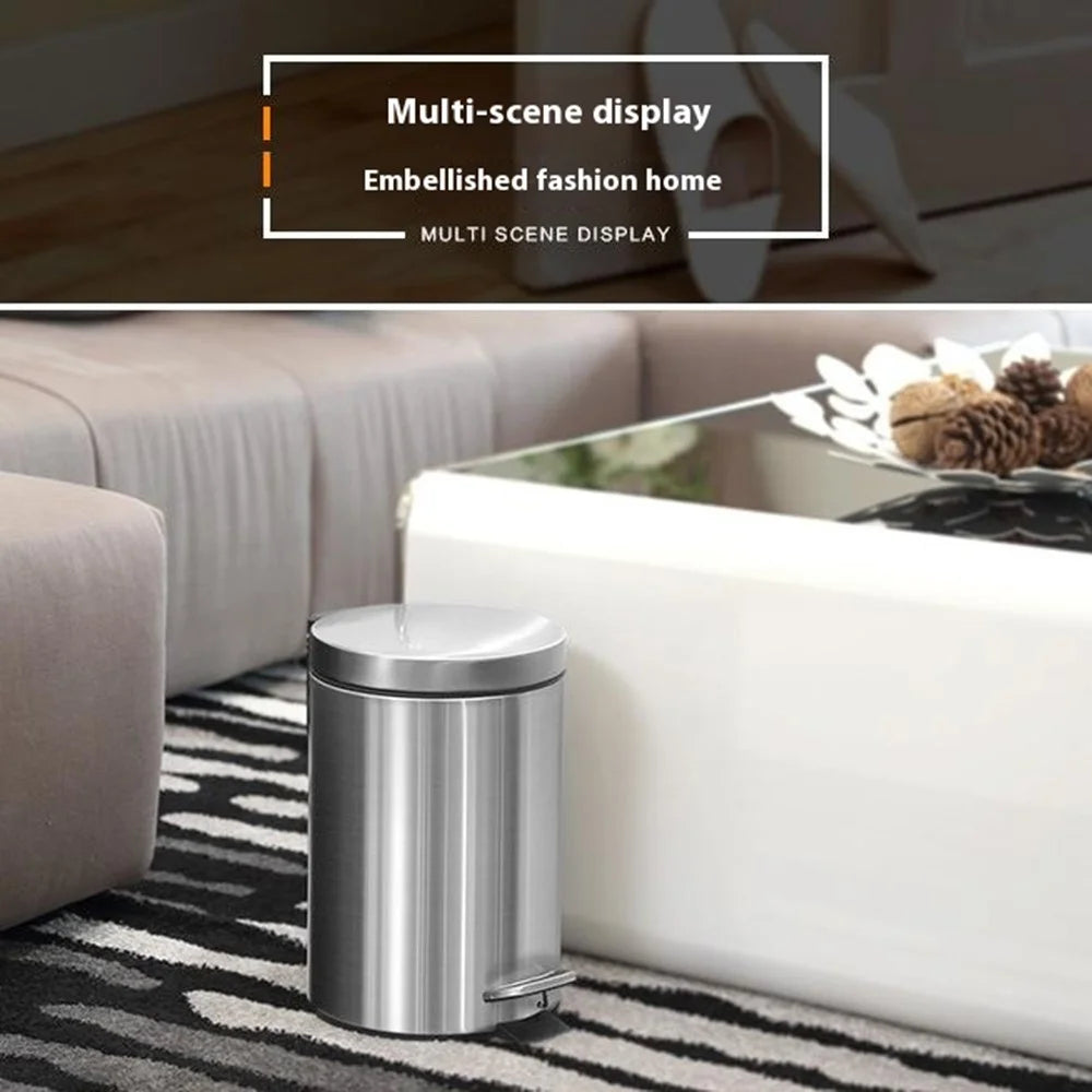 8L Round Trash Can Stainless Steel Silent Step On Pedal Waste Bin with Lid for Bedroom Bathroom - Black - 4