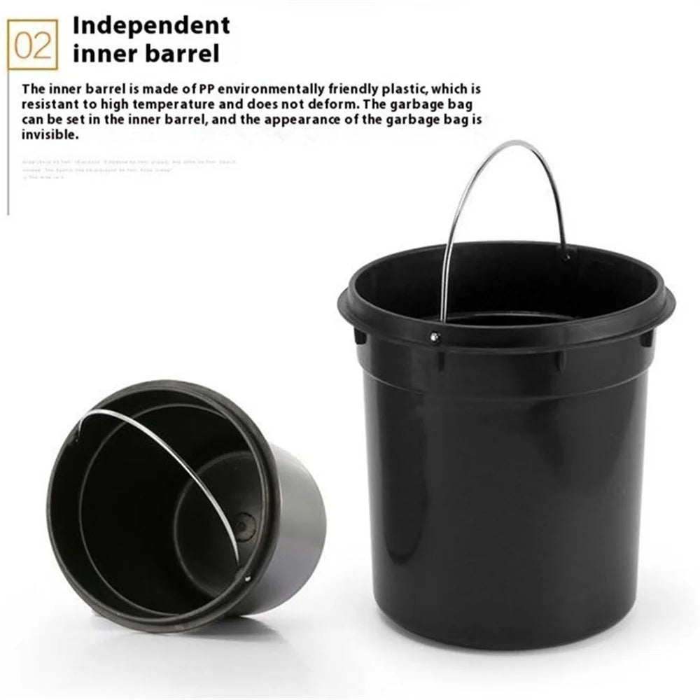 5L Round Trash Can Stainless Steel Silent Step On Pedal Waste Bin with Lid for Bedroom Bathroom - Black - 2