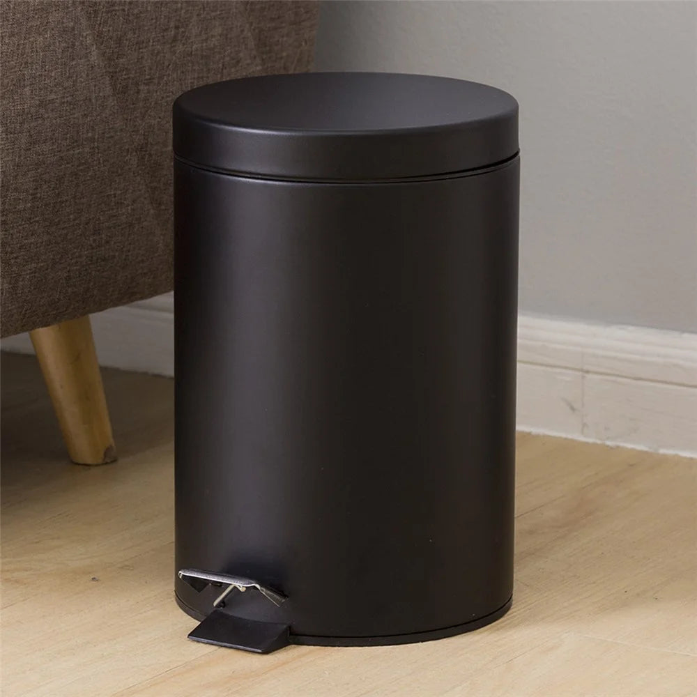 5L Round Trash Can Stainless Steel Silent Step On Pedal Waste Bin with Lid for Bedroom Bathroom - Black - 3