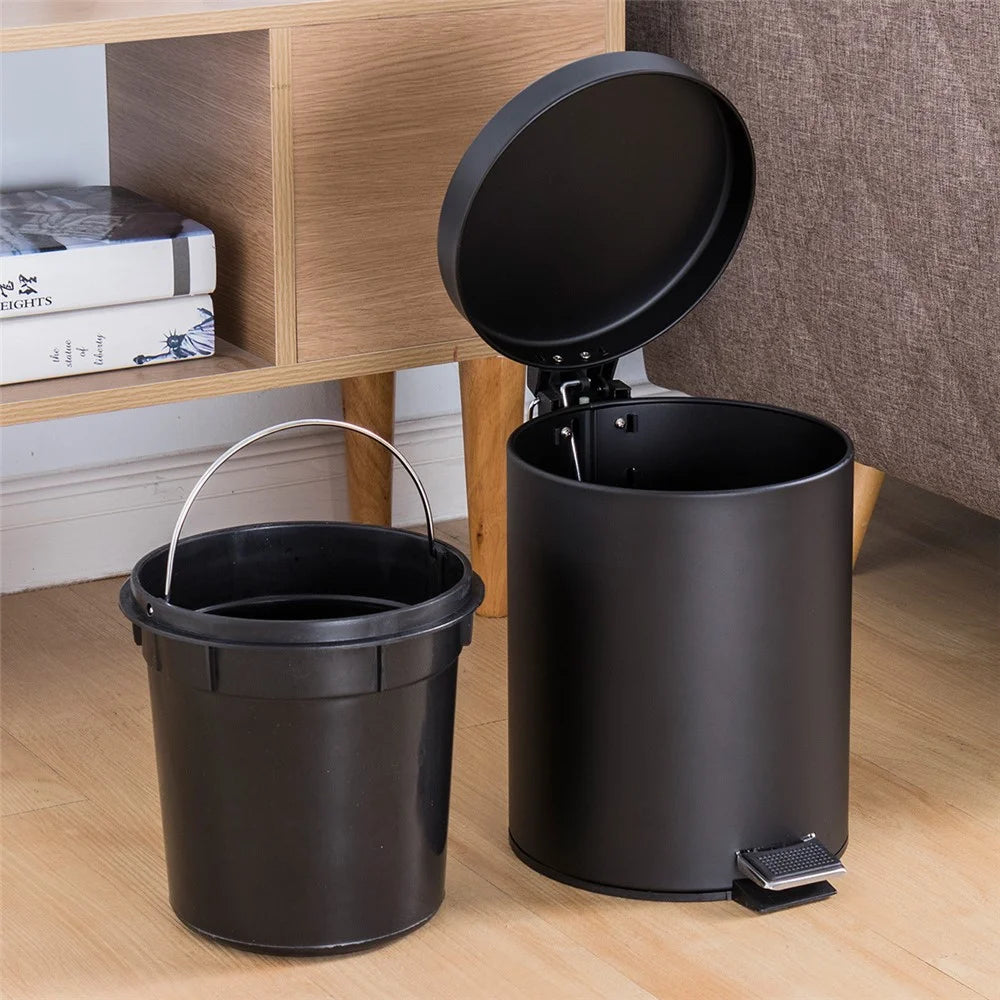 5L Round Trash Can Stainless Steel Silent Step On Pedal Waste Bin with Lid for Bedroom Bathroom - Black - 4