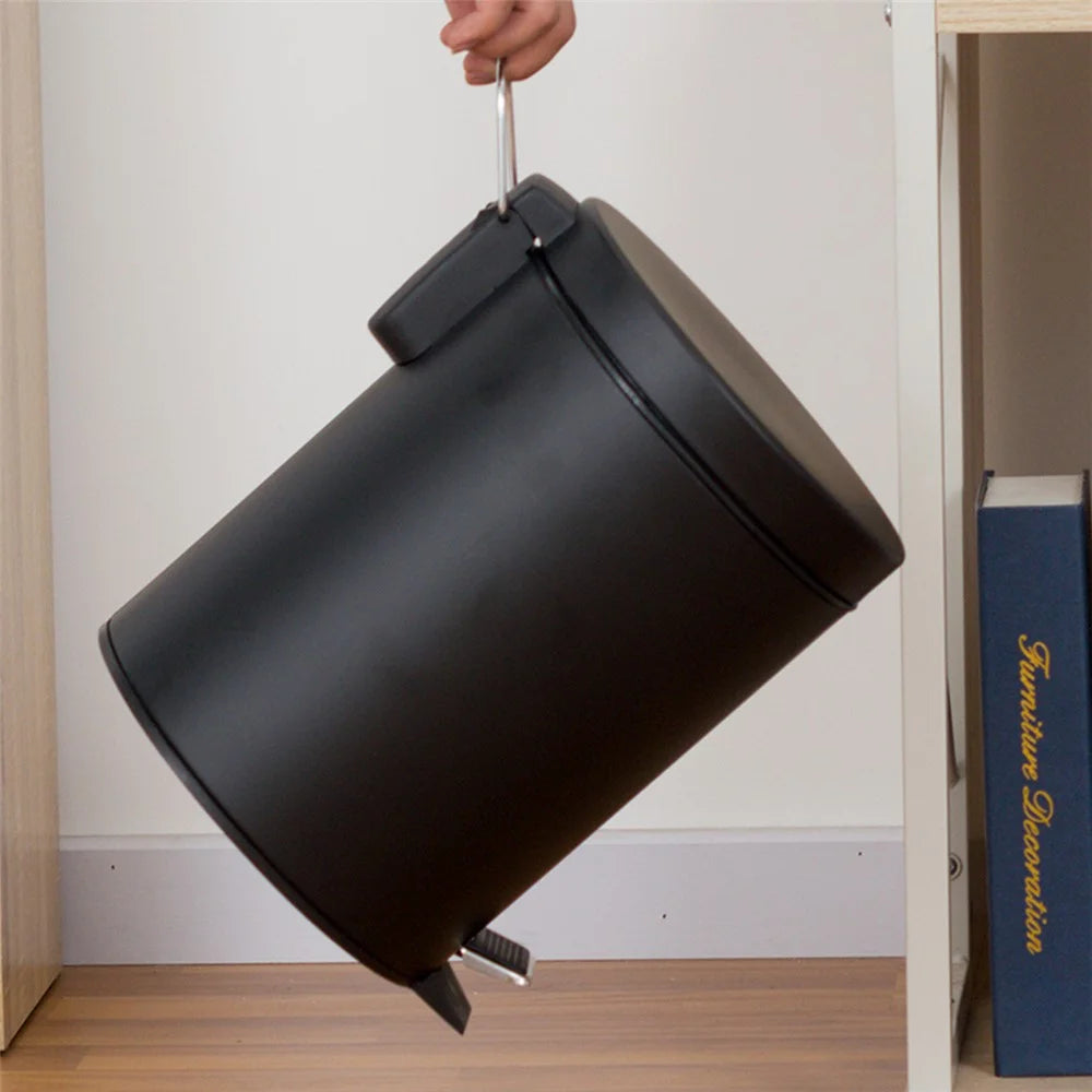 5L Round Trash Can Stainless Steel Silent Step On Pedal Waste Bin with Lid for Bedroom Bathroom - Black - 5