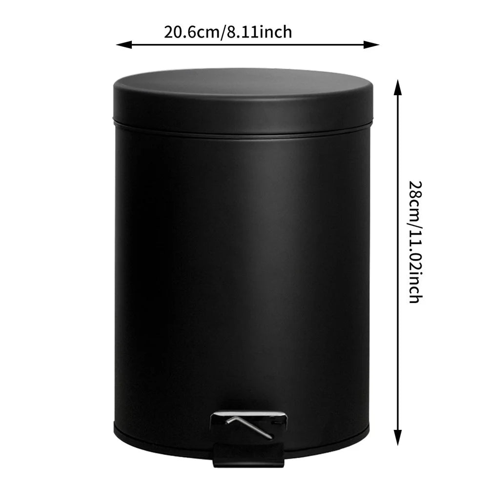 5L Round Trash Can Stainless Steel Silent Step On Pedal Waste Bin with Lid for Bedroom Bathroom - Black - 7