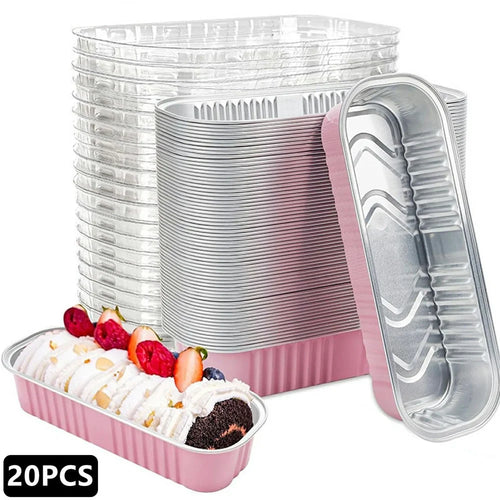 20Pcs / Set Aluminum Foil Loaf Pans with Transparent Lid Kitchen Mini Bread Baking Pans (BPA Free, No FDA) - Pink - 1
