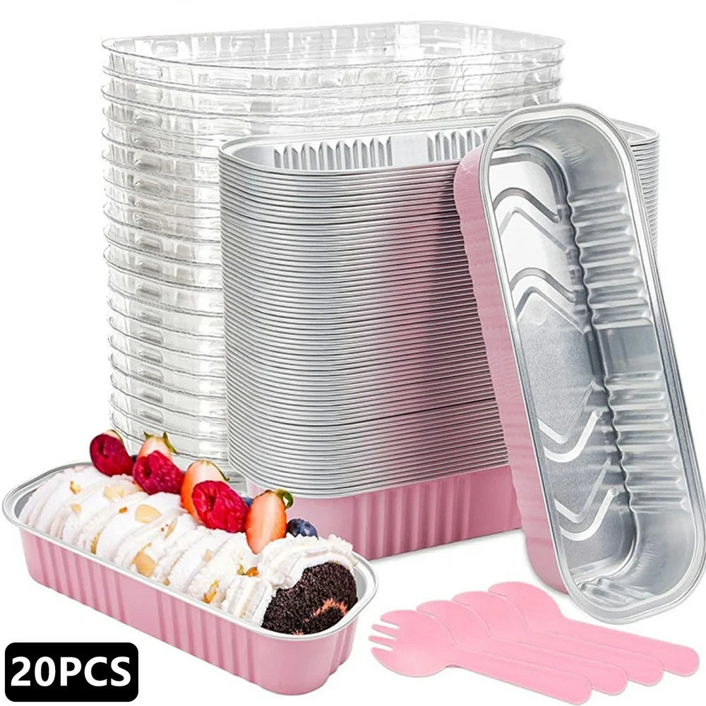 20Pcs / Set Aluminum Foil Loaf Pans with Transparent Lid and Plastic Spoon Kitchen Mini Bread Baking Pans (BPA Free, No FDA) - Pink - 1