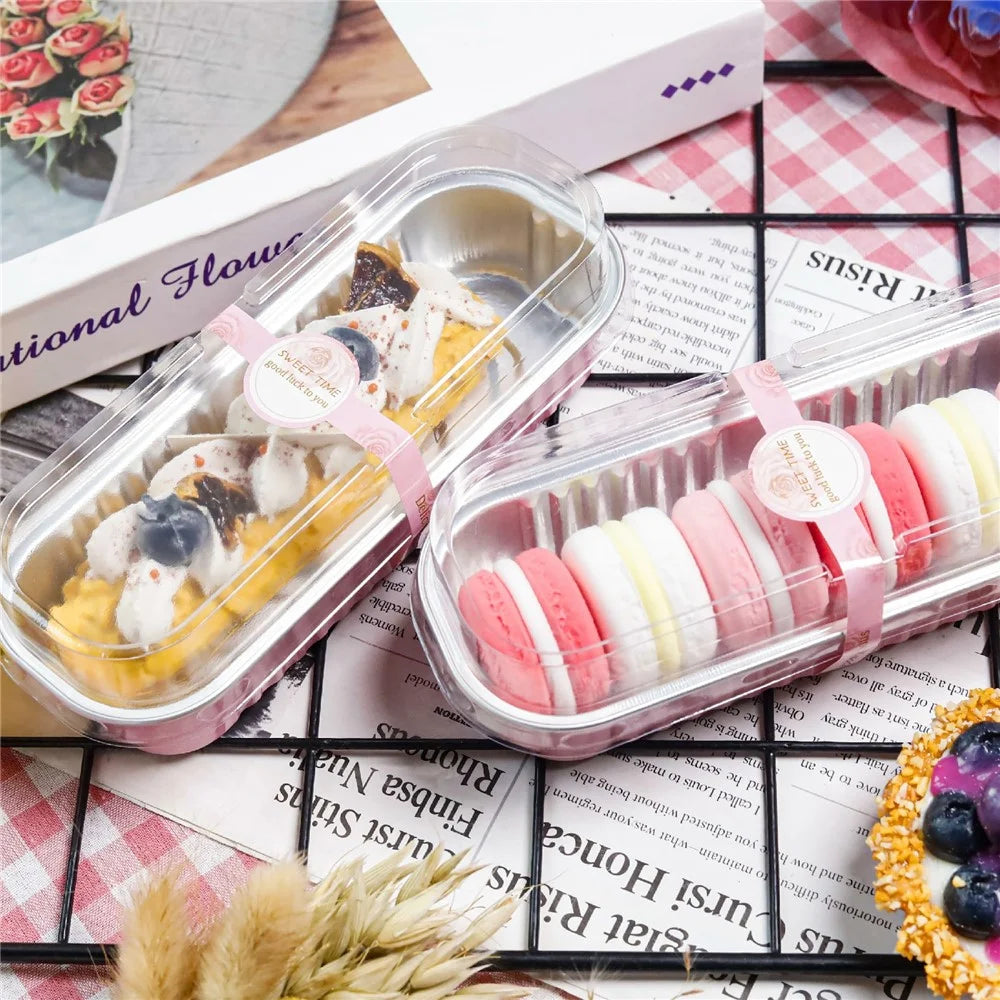 20Pcs / Set Aluminum Foil Loaf Pans with Transparent Lid Plastic Spoon and Sticker Kitchen Mini Bread Baking Pans (BPA Free, No FDA) - Pink - 6