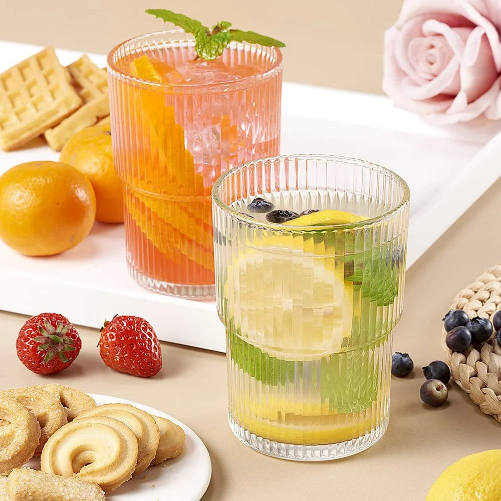 300ML Glass Cup 1Pc Vertical Stripes Design Coffee Cup Minimalist Style for Cold Drinks / Juice (No FDA, BPA-Free) - 3