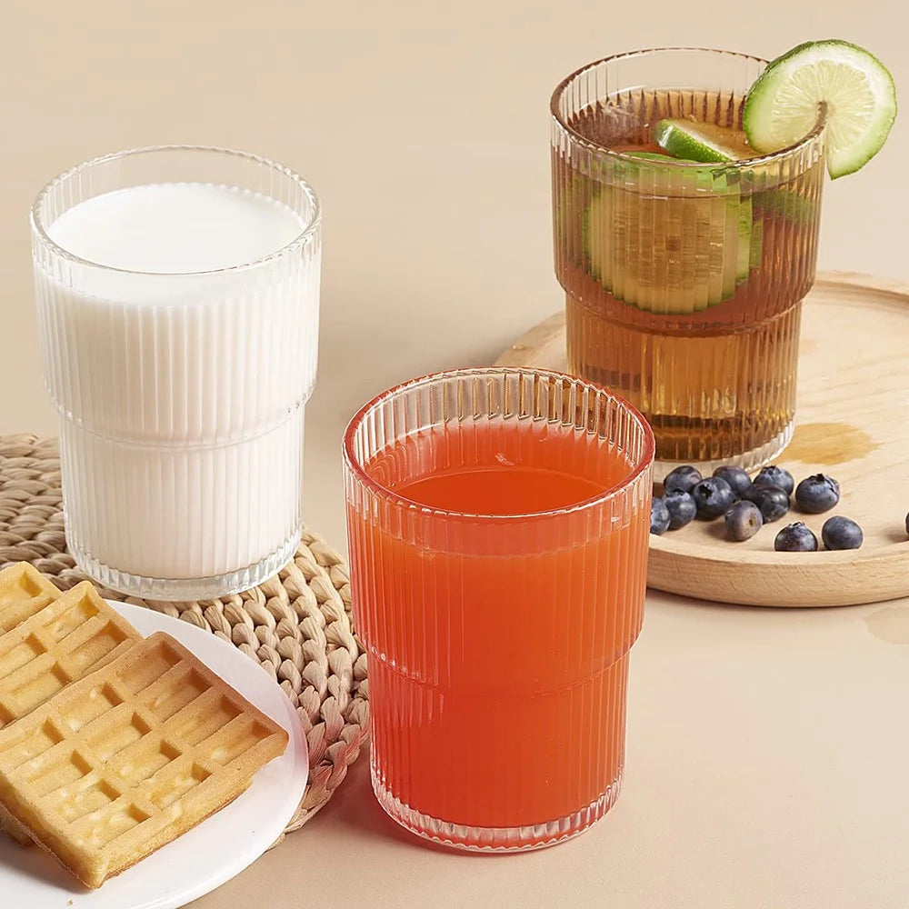 300ML Glass Cup 1Pc Vertical Stripes Design Coffee Cup Minimalist Style for Cold Drinks / Juice (No FDA, BPA-Free) - 6
