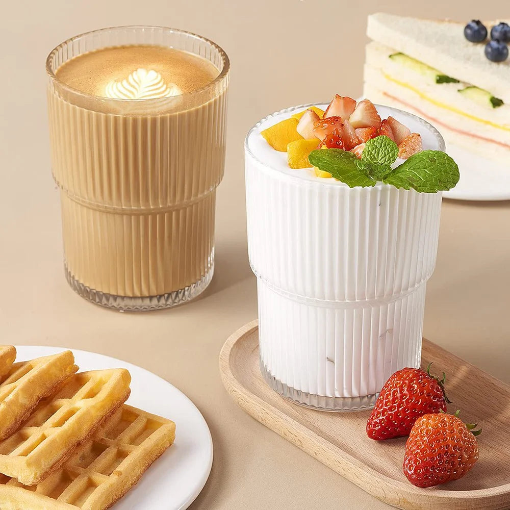 300ML Glass Cup 2Pcs Vertical Stripes Design Coffee Cup Minimalist Style for Cold Drinks / Juice (No FDA, BPA-Free) - 4
