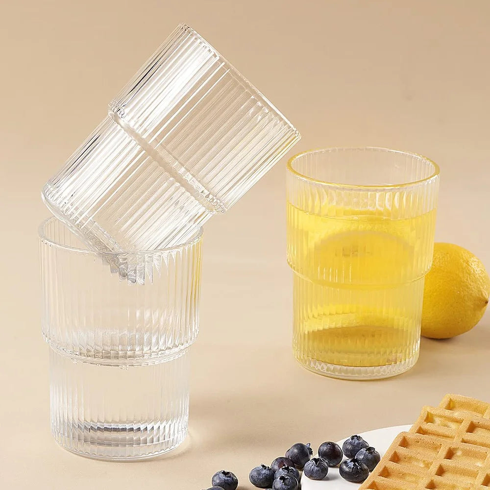 300ML Glass Cup 2Pcs Vertical Stripes Design Coffee Cup Minimalist Style for Cold Drinks / Juice (No FDA, BPA-Free) - 5