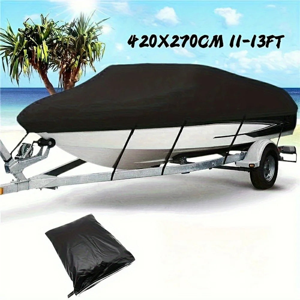 For 11-13 Feet (420x270cm) 210D Yacht Cover Waterproof Sun Protection Boat Cover with Adjustable Belt and Storage Bag - 2