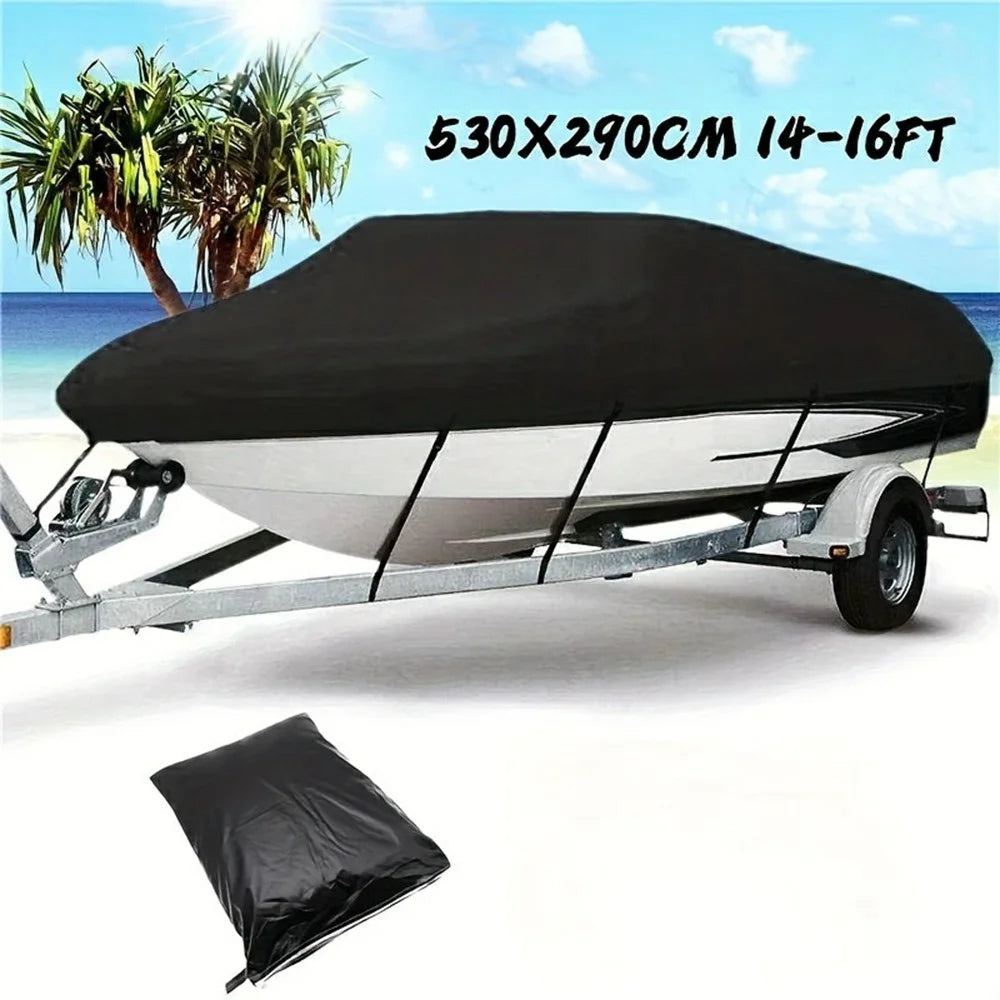 For 14-16 Feet (530x290cm) 210D Yacht Cover Waterproof Sun Protection Boat Cover with Adjustable Belt and Storage Bag - 2