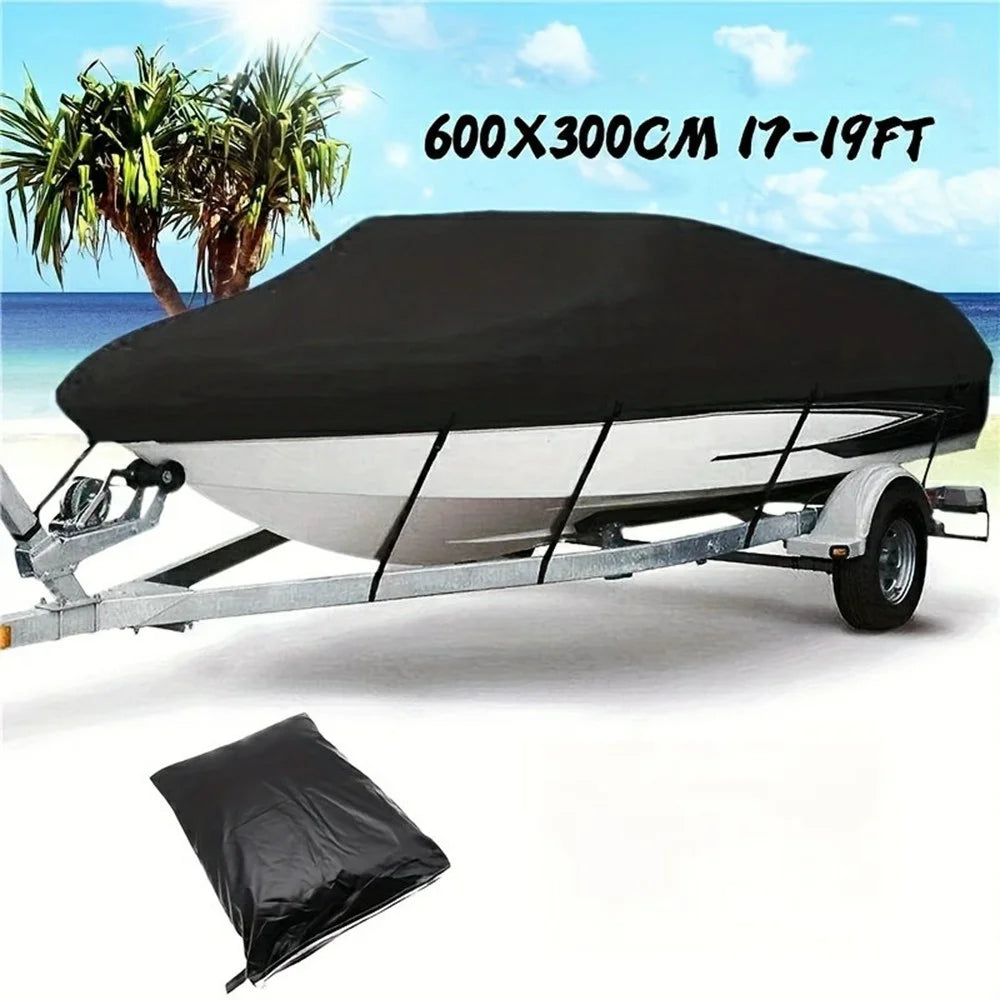 For 17-19 Feet (600x300cm) 210D Yacht Cover Waterproof Sun Protection Boat Cover with Adjustable Belt and Storage Bag - 2