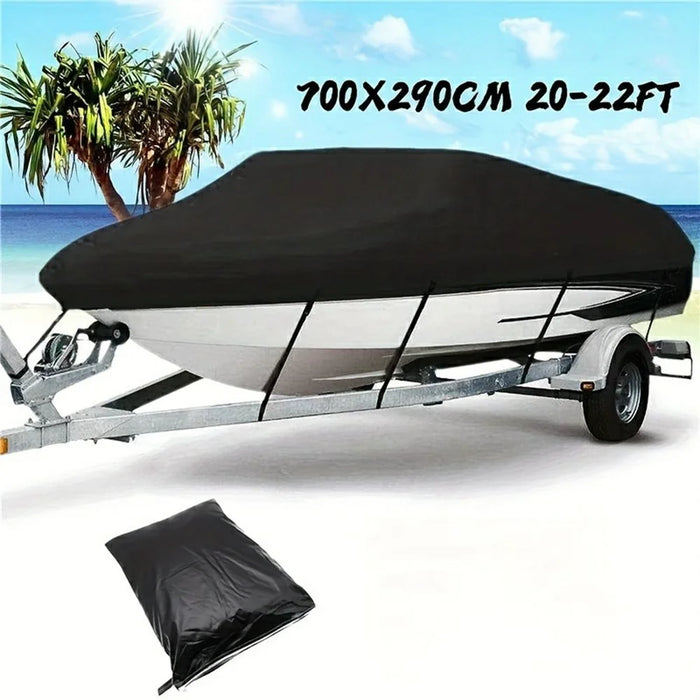 For 20-22 Feet (700x290cm) 210D Yacht Cover Waterproof Sun Protection Boat Cover with Adjustable Belt and Storage Bag - 2
