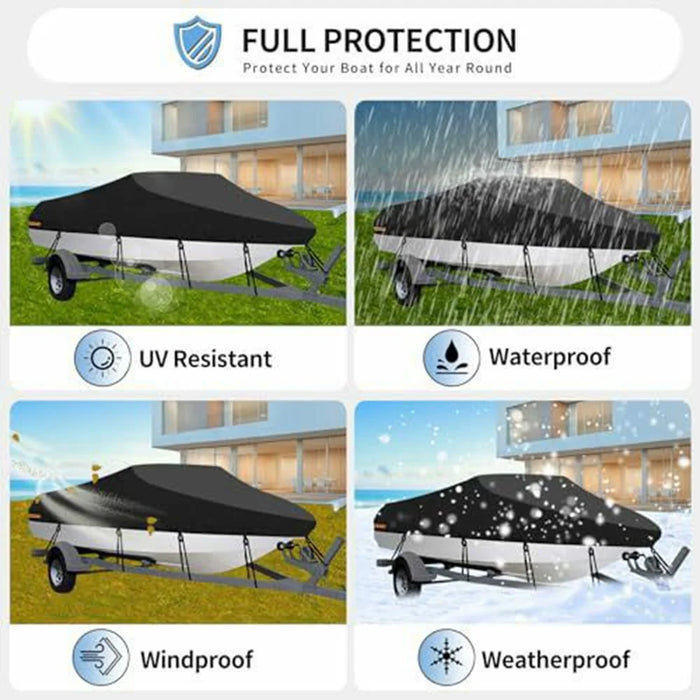 For 20-22 Feet (700x290cm) 210D Yacht Cover Waterproof Sun Protection Boat Cover with Adjustable Belt and Storage Bag - 5