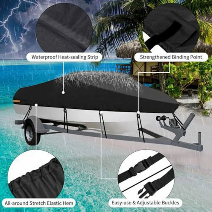 For 20-22 Feet (700x290cm) 210D Yacht Cover Waterproof Sun Protection Boat Cover with Adjustable Belt and Storage Bag - 6