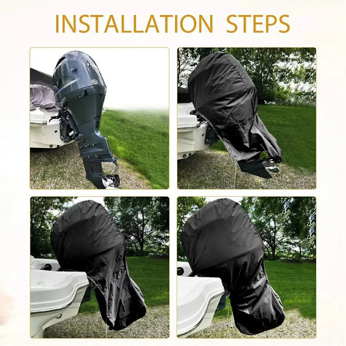 420D 15-20HP Oxford Outboard Engine Cover Waterproof Dustproof Full Coverage Boat Motor Cover 150cm Circumference 125cm Height - Black - 4