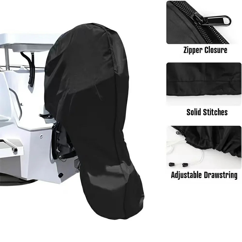 420D 30-60HP Oxford Outboard Engine Cover Waterproof Dustproof Full Coverage Boat Motor Cover 180cm Circumference 144cm Height - Black - 6