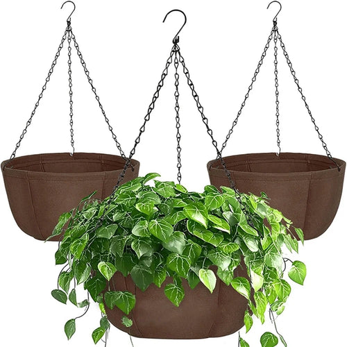 3Pcs 10 inch Outdoor Hanging Plant Pot Breathable Drainage Hanging Basket with Chain for Balcony Decoration - 1
