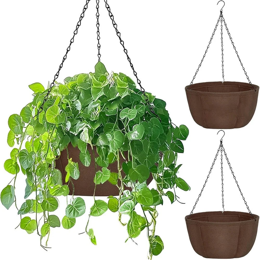 3Pcs 12 inch Outdoor Hanging Plant Pot Breathable Drainage Hanging Basket with Chain for Balcony Decoration - 2