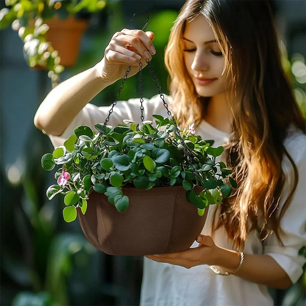 3Pcs 12 inch Outdoor Hanging Plant Pot Breathable Drainage Hanging Basket with Chain for Balcony Decoration - 4
