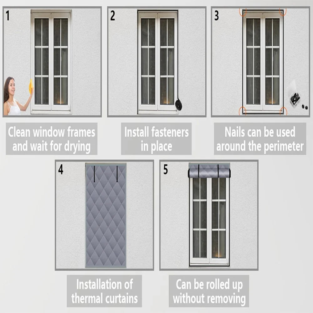30×56 inch 3 Layer Winter Insulated Window Cover Oxford Cloth Frostproof Window Blanket with Magic Tape Cold-Proof Curtain Set - 6