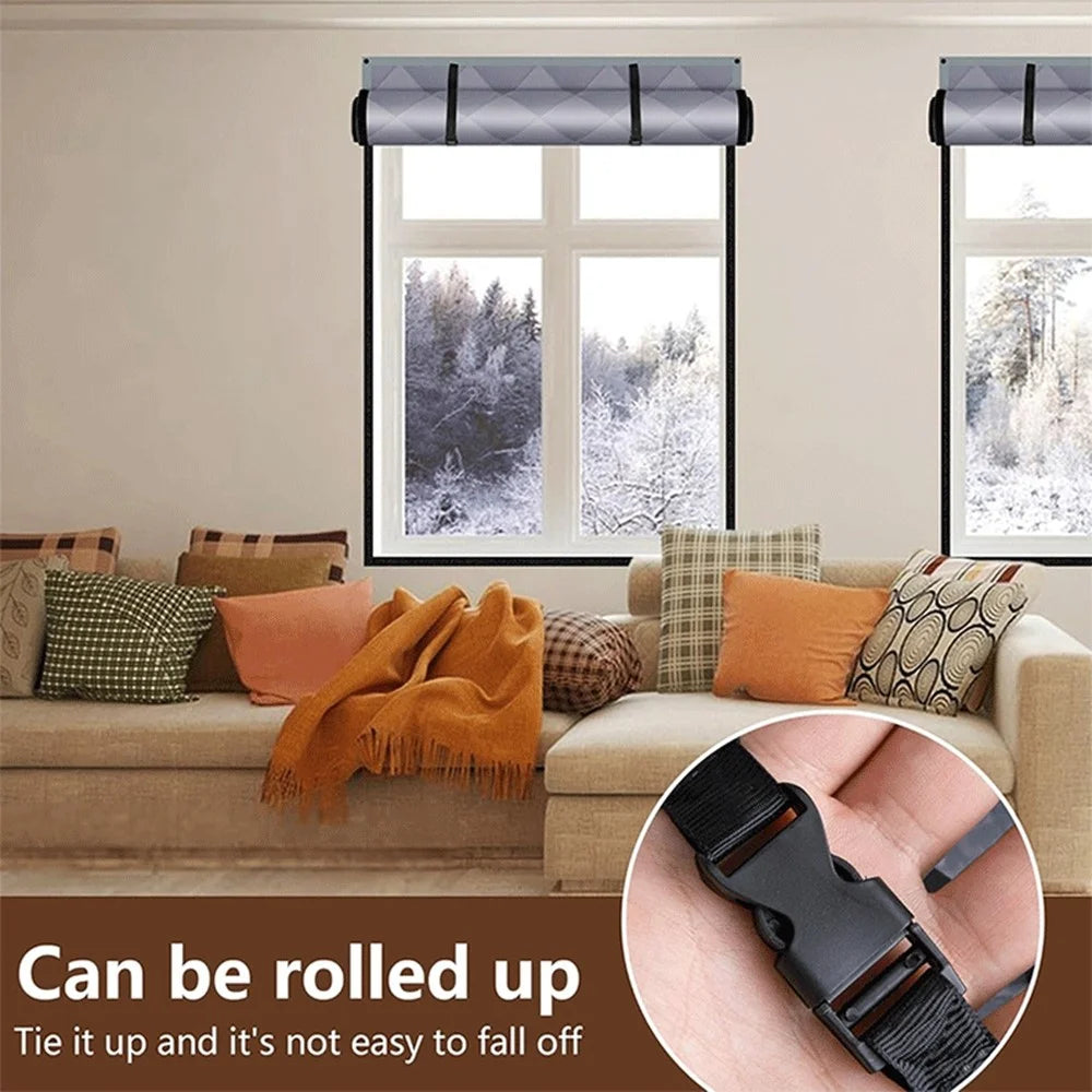 39×63 inch 3 Layer Winter Insulated Window Cover Oxford Cloth Frostproof Window Blanket with Magic Tape Cold-Proof Curtain Set - 4
