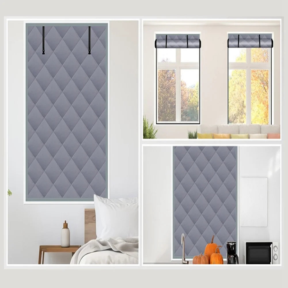 47×63 inch 3 Layer Winter Insulated Window Cover Oxford Cloth Frostproof Window Blanket with Magic Tape Cold-Proof Curtain Set - 7