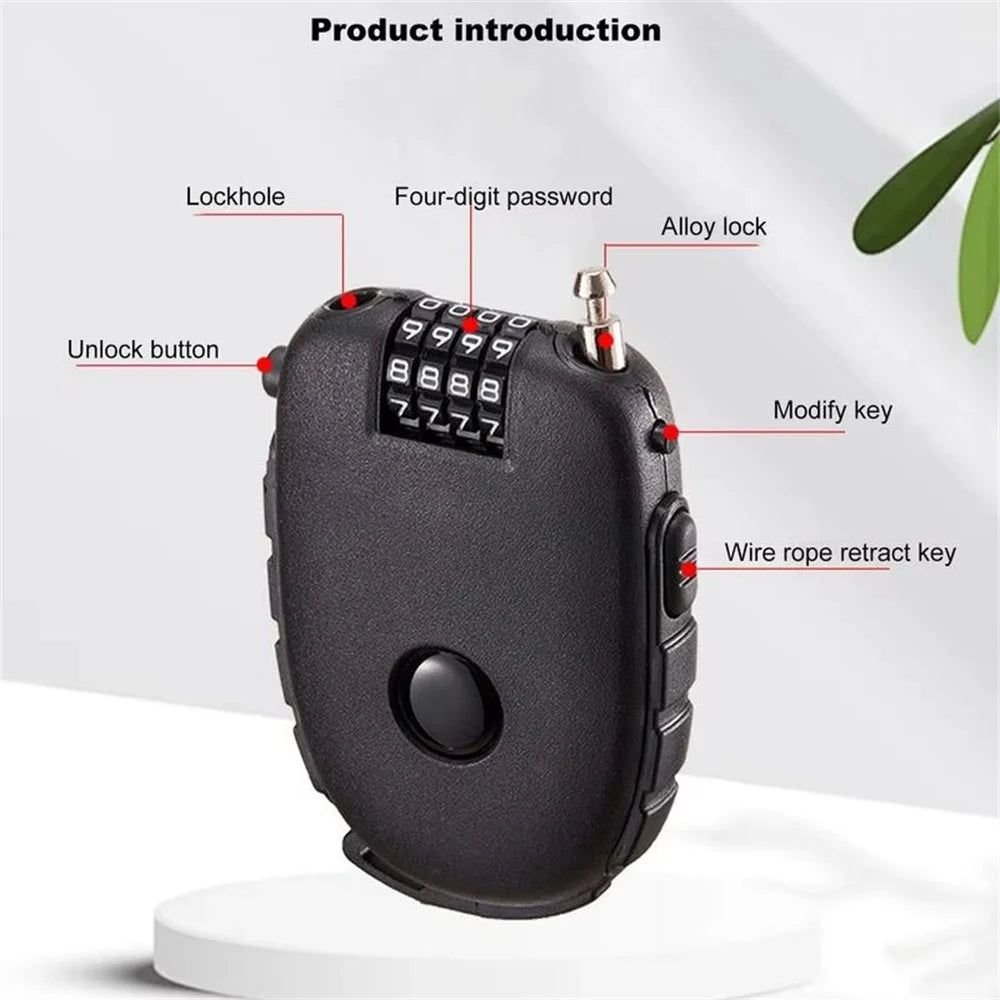 605 Steel Cable Lock 130cm Retractable 4-Digit Combination Lock Portable for Stroller Variable Speed Bike - Black - 2