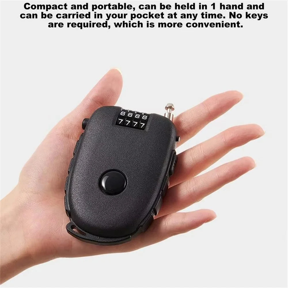 605 Steel Cable Lock 130cm Retractable 4-Digit Combination Lock Portable for Stroller Variable Speed Bike - Black - 3