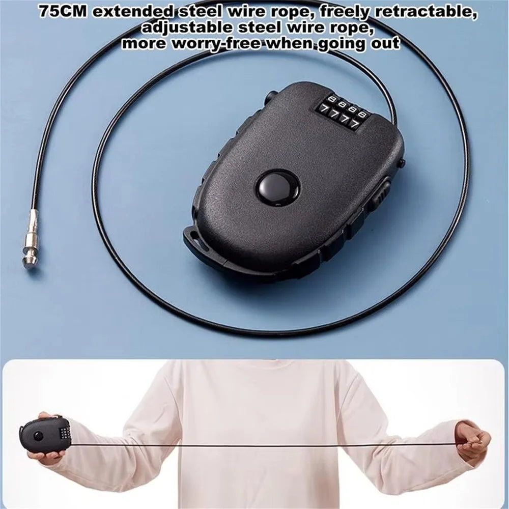 605 Steel Cable Lock 130cm Retractable 4-Digit Combination Lock Portable for Stroller Variable Speed Bike - Black - 6