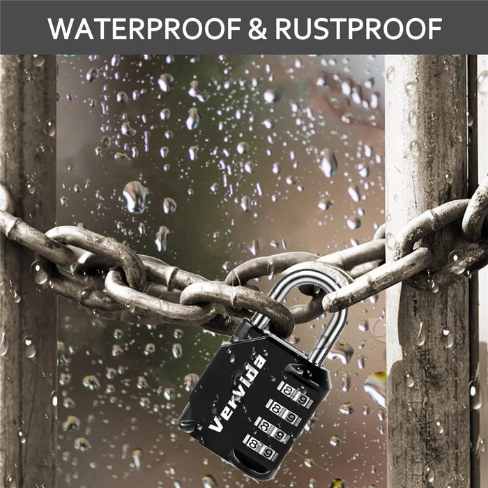 840 Zinc Alloy 4-Digit Combination Padlock Waterproof Rustproof Anti-Theft Lock for Home Dormitory Warehouse - Black - 4