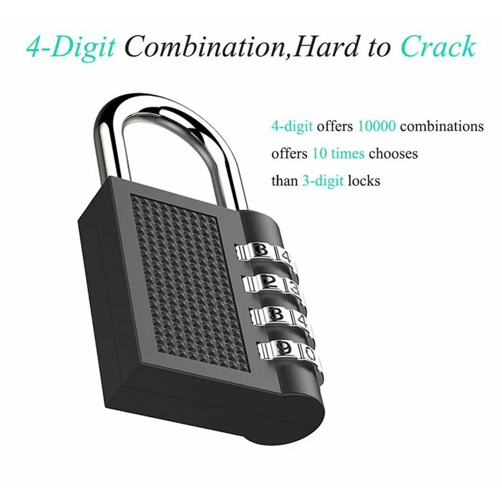 HB04 Large Zinc Alloy 4-Digit Combination Padlock Waterproof Anti-Theft Lock for Dormitory Luggage Gym - Black - 3