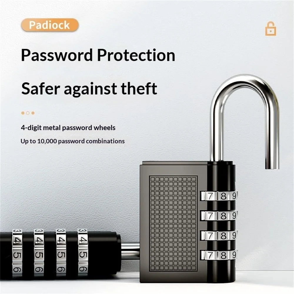 HB04 Large Zinc Alloy 4-Digit Combination Padlock Waterproof Anti-Theft Lock for Dormitory Luggage Gym - Black - 6