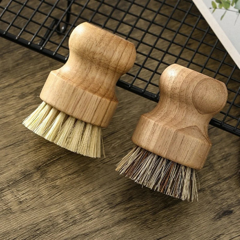 Solid Wood Dish Brush Sisal Coconut Fiber Kitchen Cleaning Brush Short Handle for Pot Pan Scrubbing -  Sisal Fiber - 4
