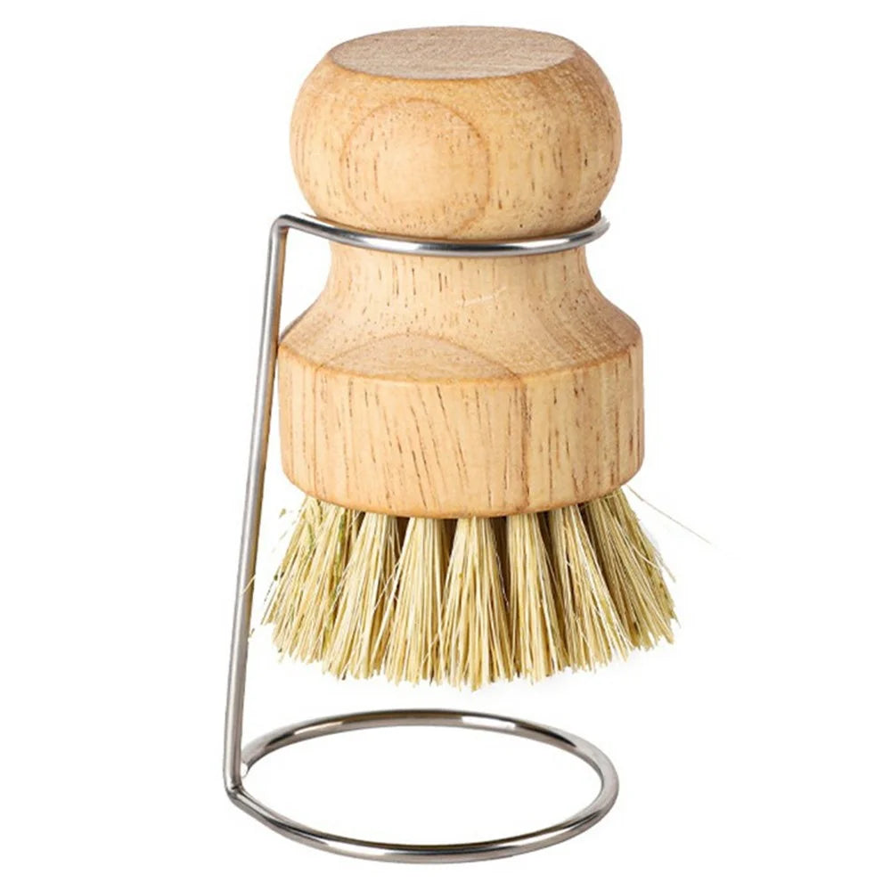 Solid Wood Dish Brush with Draining Stand Sisal Coconut Fiber Short Handle Scrub Cleaning Brush for Kitchen - Sisal Fiber - 1