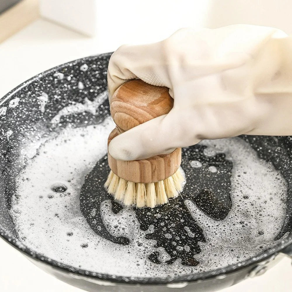 Solid Wood Dish Brush with Draining Stand Sisal Coconut Fiber Short Handle Scrub Cleaning Brush for Kitchen - Sisal Fiber - 2