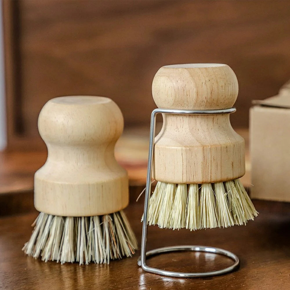 Solid Wood Dish Brush with Draining Stand Sisal Coconut Fiber Short Handle Scrub Cleaning Brush for Kitchen - Sisal Fiber - 4