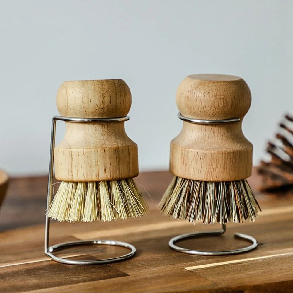 Solid Wood Dish Brush with Draining Stand Sisal Coconut Fiber Short Handle Scrub Cleaning Brush for Kitchen - Sisal Fiber - 5