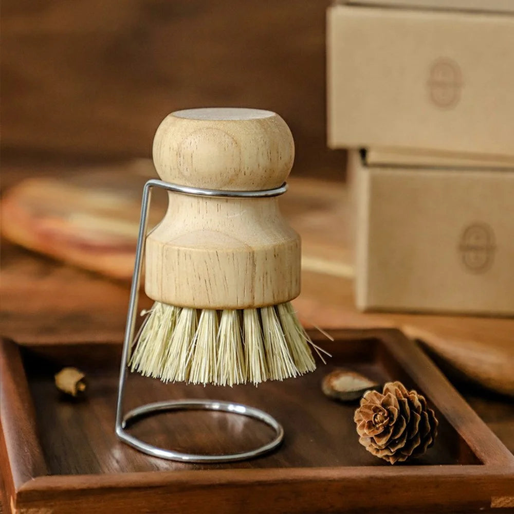 Solid Wood Dish Brush with Draining Stand Sisal Coconut Fiber Short Handle Scrub Cleaning Brush for Kitchen - Sisal Fiber - 6